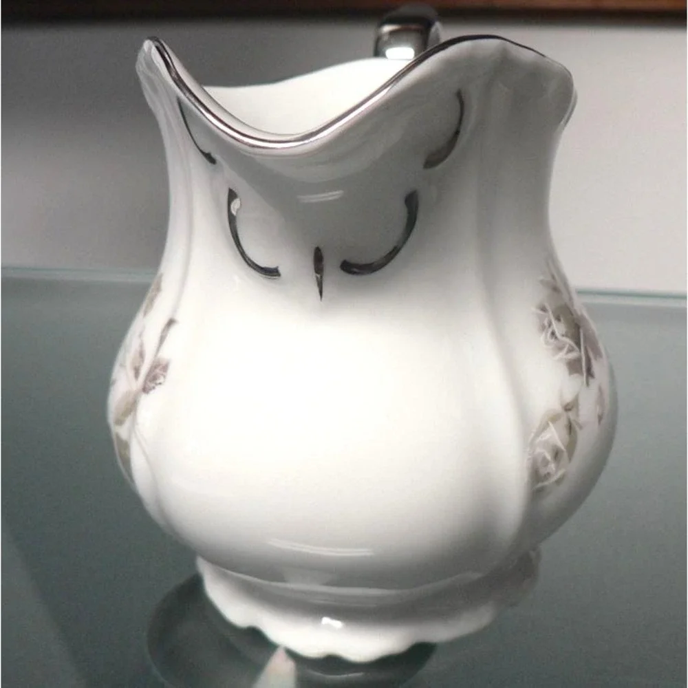 Vintage Edelstein Bavaria Maria Theresia Creamer in Gray Rose with Platinum Trim